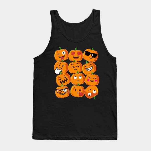 Pumpkin Emoji Faces T-Shirt Emoji Halloween Costume Tank Top by vo_maria